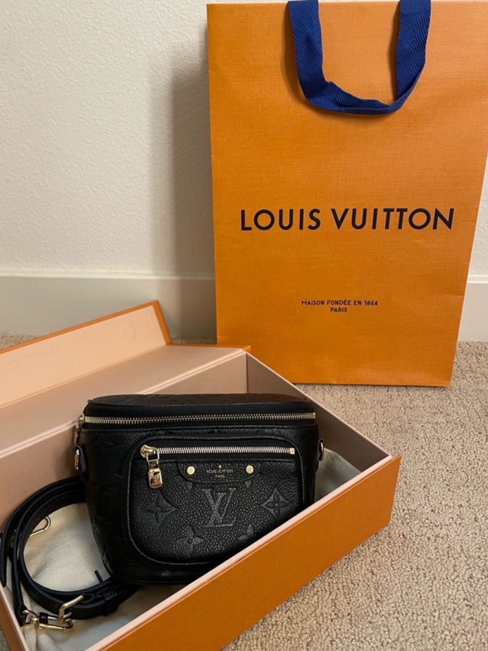 Louis Vuitton Black Monogram Embossed Pebbled Leather Mini Bum Bag - Picture 14 of 14